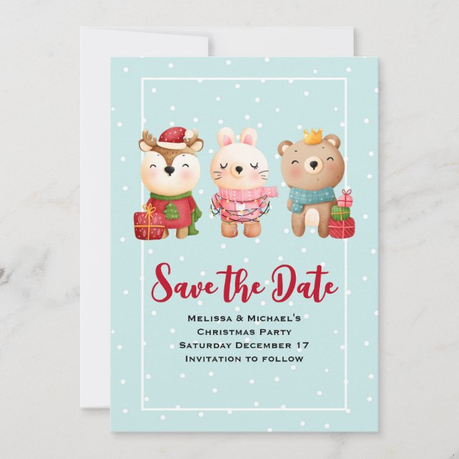 Christmas Pals - Reindeer Bear & Rabbit Save The Date (Front)