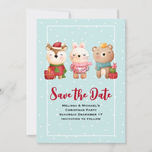 Christmas Pals _ Reindeer Bear  Rabbit Save The Date