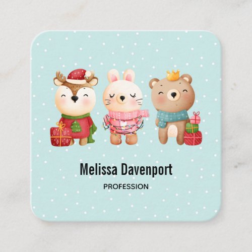 Christmas Pals _ Reindeer Bear  Rabbit Square Business Card