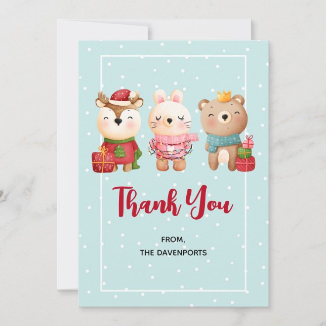 Christmas Pals - Reindeer Bear & Rabbit Thank You (Front)