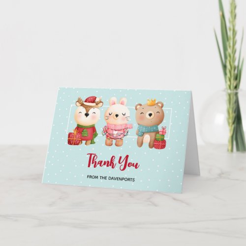 Christmas Pals _ Reindeer Bear  Rabbit Thank You Card