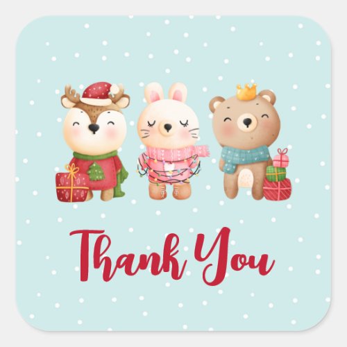 Christmas Pals _ Reindeer Bear  Rabbit Thank You Square Sticker