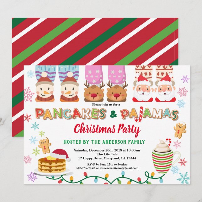 Christmas panackes and pajamas party pink white invitation (Front/Back)