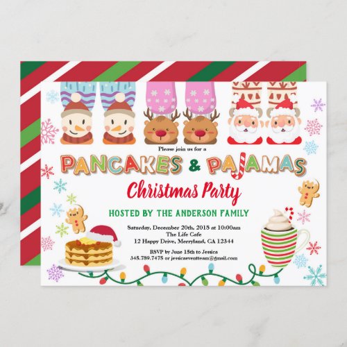 Christmas panackes and pajamas party pink white invitation