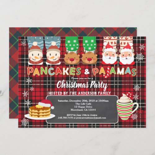 Christmas panackes and pajamas party red flannel invitation