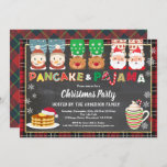 Christmas panackes and pajamas party red plaid invitation<br><div class="desc">All text underneath "Pancake & Pajama" are editable.
Theme: Christmas pancakes and pajamas
Occasion: Christmas party,  holiday celebration,  kids birthday,  housewarming
Style: cute,  fun
Colors: red,  green,  grey,  festive colors
Graphics: chalkboard,  red flannel,  pancake,  Christmas pajama,  Santa Claus,  reindeer,  snowman,  hot cocoa,  colorful typography.</div>