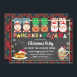 Christmas panackes and pajamas party red plaid invitation<br><div class="desc">All text underneath "Pancake & Pajama" are editable.
Theme: Christmas pancakes and pajamas
Occasion: Christmas party,  holiday celebration,  kids birthday,  housewarming
Style: cute,  fun
Colors: red,  green,  grey,  festive colors
Graphics: chalkboard,  red flannel,  pancake,  Christmas pajama,  Santa Claus,  reindeer,  snowman,  hot cocoa,  colorful typography.</div>