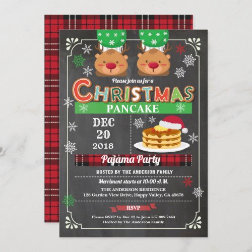Christmas pancake and pajama party chalkboard kids invitation