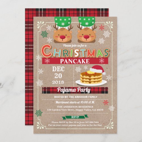 Christmas pancake and pajama party kids birthday invitation