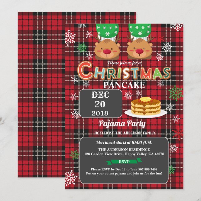 Christmas pancake and pajama party red flannel invitation (Front/Back)