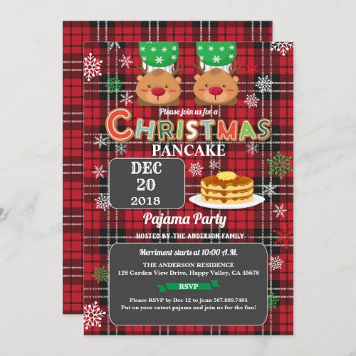Christmas pancake and pajama party red flannel invitation