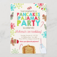 Christmas Pancake and Pajamas birthday invitation