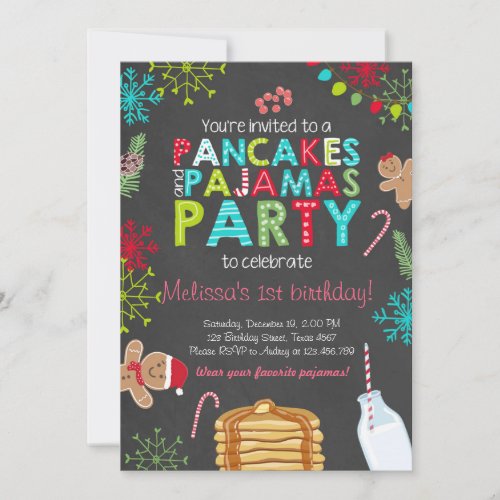 Christmas Pancake and Pajamas birthday invitation