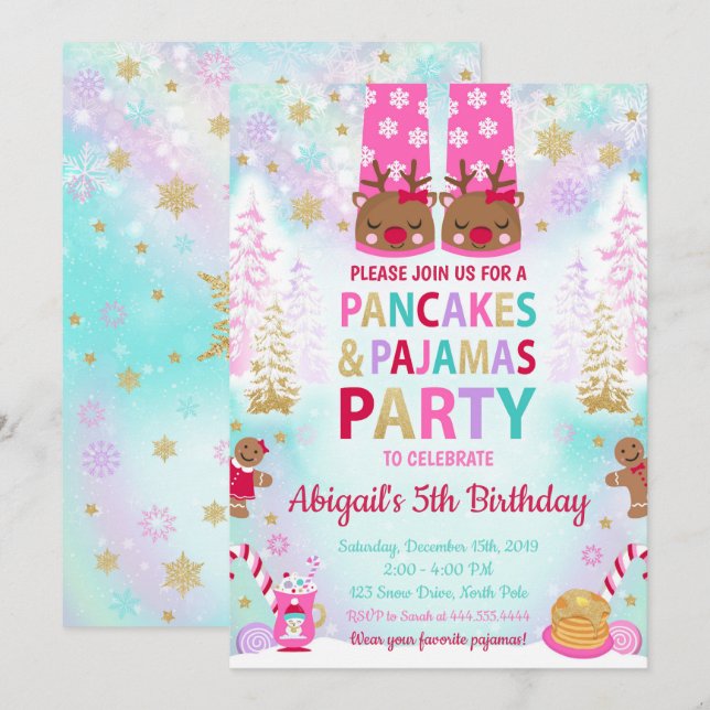 Christmas Pancakes and Pajamas Birthday Invitation (Front/Back)