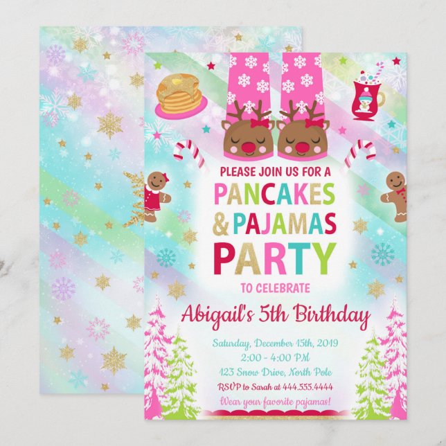 Christmas Pancakes and Pajamas Birthday Invitation (Front/Back)