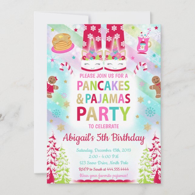 Christmas Pancakes and Pajamas Birthday Invitation (Front)