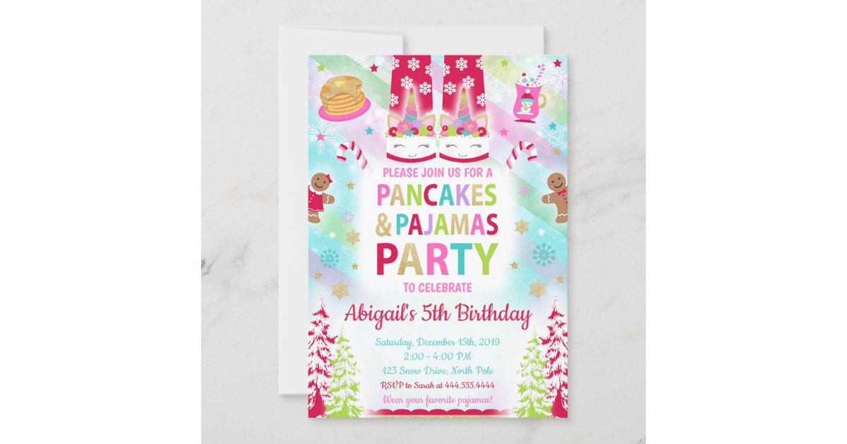 Christmas Pancakes And Pajamas Birthday Invitation Zazzle