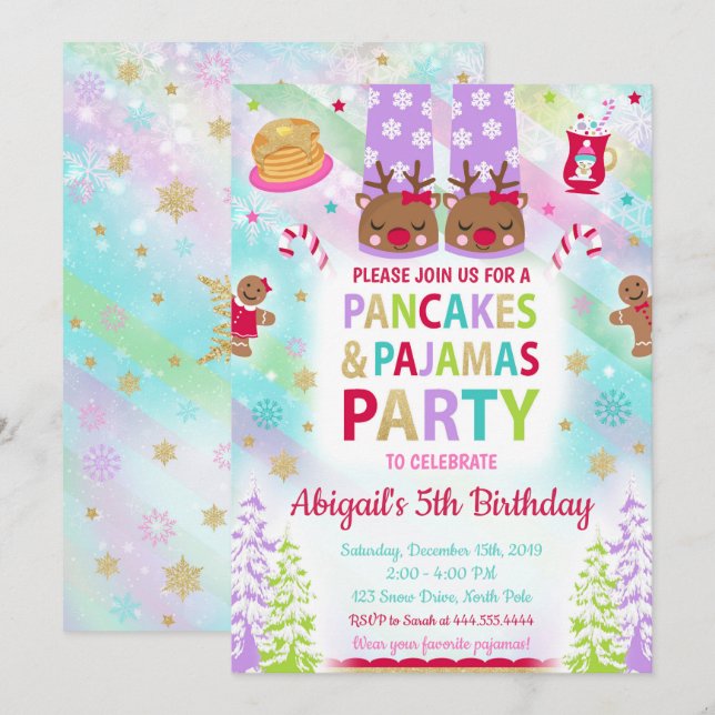 Christmas Pancakes and Pajamas Birthday Invitation (Front/Back)