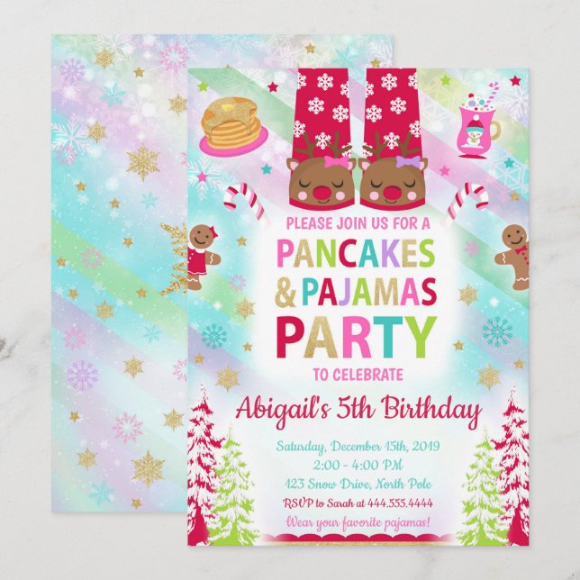 Christmas Pancakes and Pajamas Birthday Invitation (Front/Back)