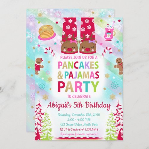 Christmas Pancakes and Pajamas Birthday Invitation