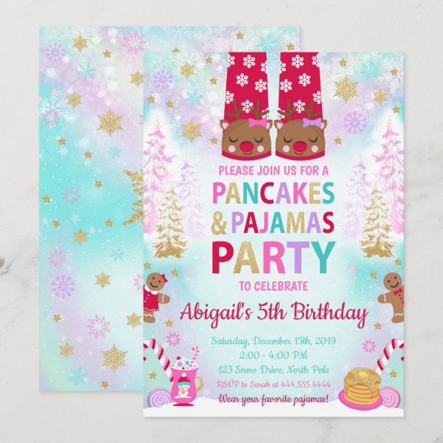Christmas Pancakes and Pajamas Birthday Invitation (Front/Back)