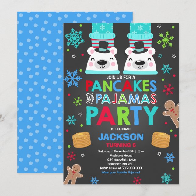 Christmas Pancakes And Pajamas Invitation Bear (Front/Back)
