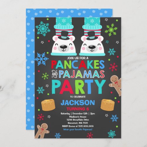 Christmas Pancakes And Pajamas Invitation Bear