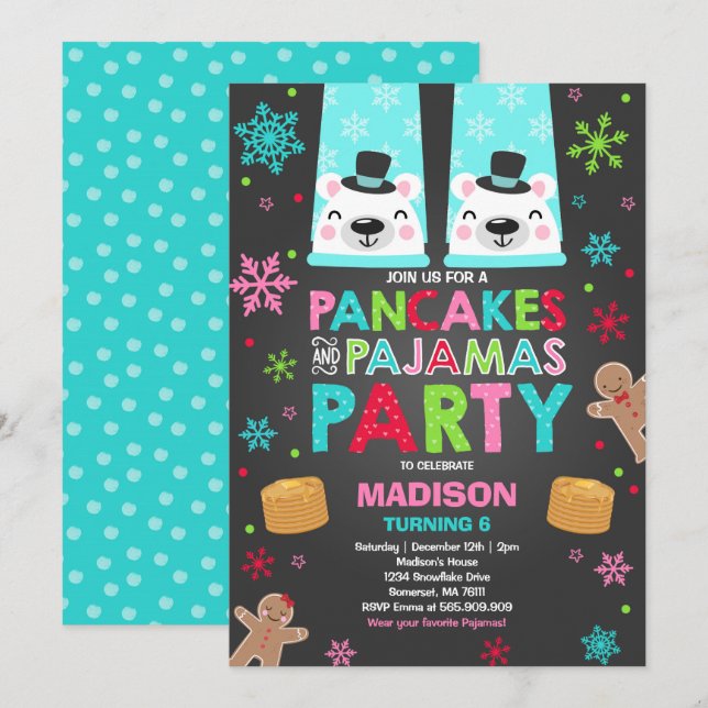 Christmas Pancakes And Pajamas Invitation Bear (Front/Back)