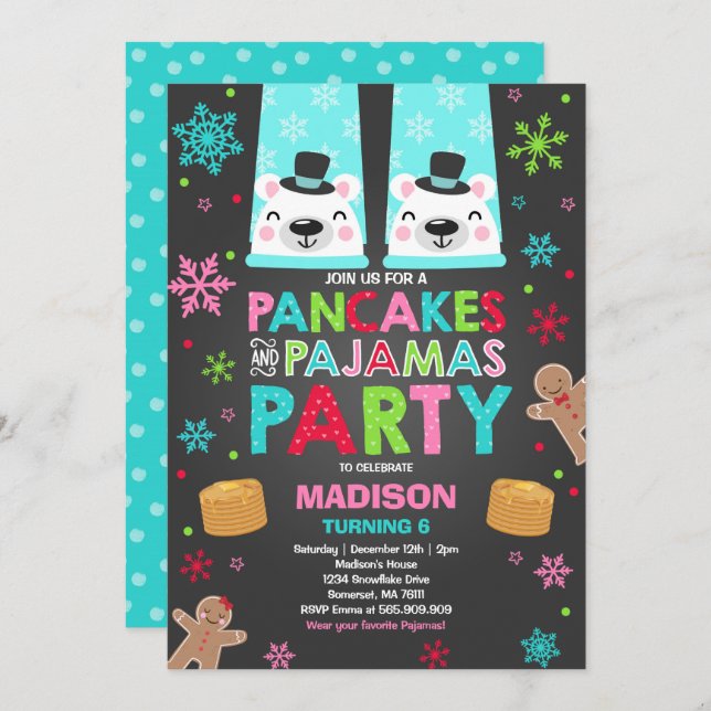 Christmas Pancakes And Pajamas Invitation Bear (Front/Back)