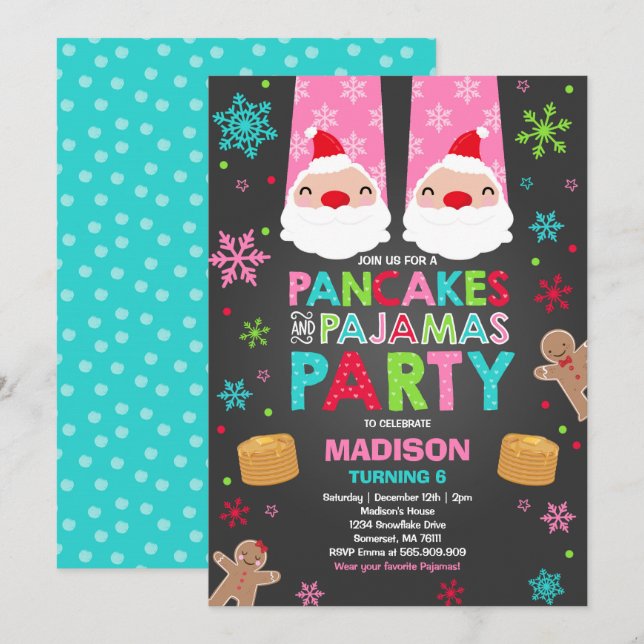 Christmas Pancakes And Pajamas Invitation Santa (Front/Back)