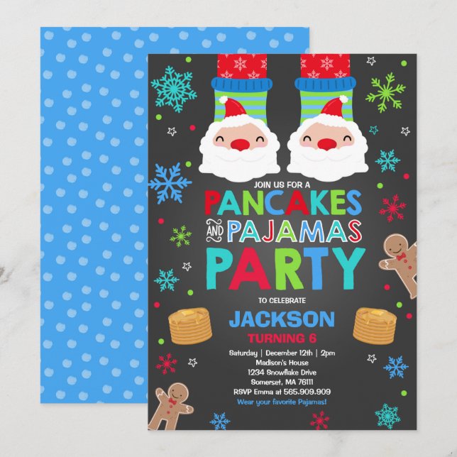 Christmas Pancakes And Pajamas Invitation Santa (Front/Back)