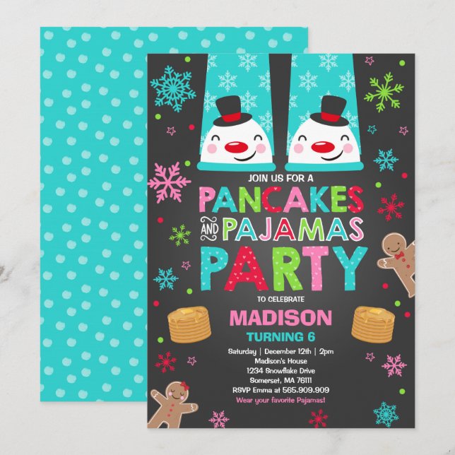 Christmas Pancakes And Pajamas Invitation Santa (Front/Back)
