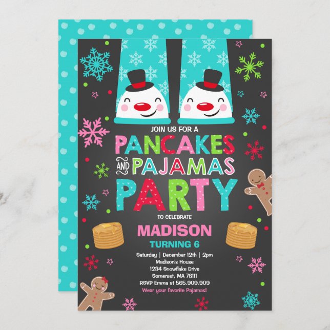 Christmas Pancakes And Pajamas Invitation Santa (Front/Back)