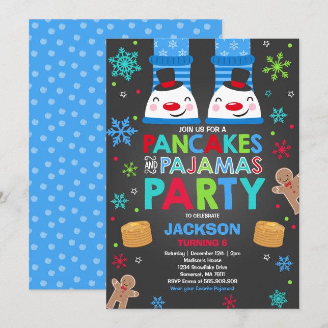 Christmas Pancakes And Pajamas Invitation Snowman (Front/Back)