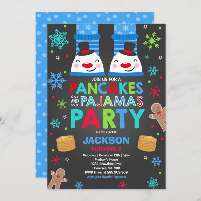 Christmas Pancakes And Pajamas Invitation Snowman (Front/Back)