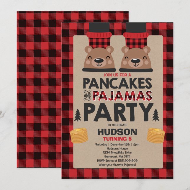 Christmas Pancakes And Pajamas Invite Lumberjack (Front/Back)