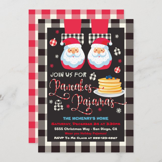 Christmas Pancakes and Pajamas Party Invitation (Front/Back)
