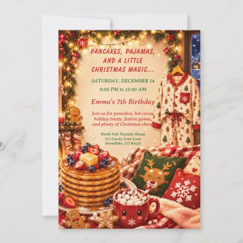 Christmas Pancakes & Pajamas Birthday Party  Invitation