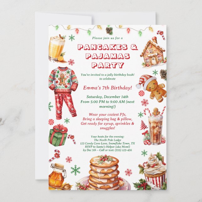 Christmas Pancakes & Pajamas Birthday Party  Invitation (Front)