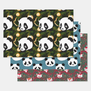 Christmas Panda and Bear Wrapping Paper Sheets