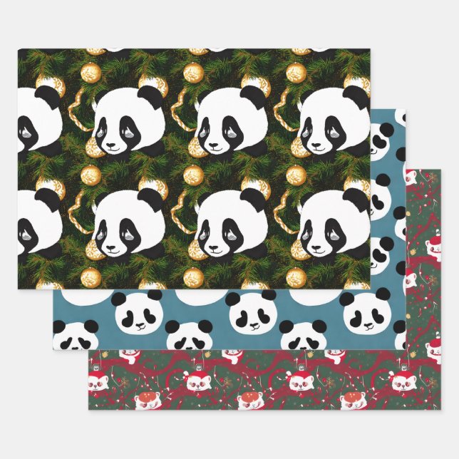 Christmas Panda and Bear Wrapping Paper Sheets (Set)