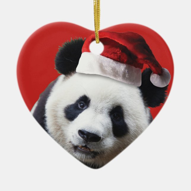 Christmas Panda Bear Ceramic Ornament (Front)