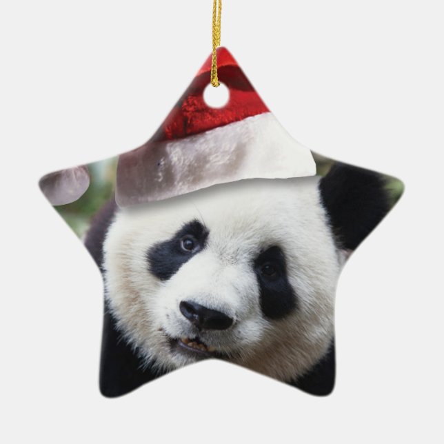Christmas Panda Bear Ceramic Ornament (Front)