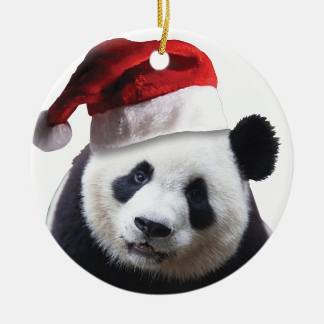 Christmas Panda Bear Ceramic Ornament (Front)