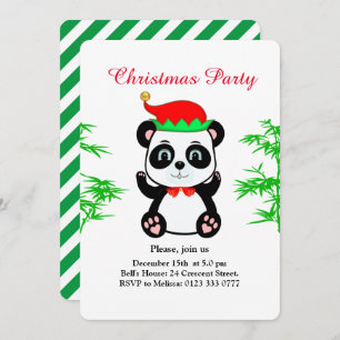 Christmas Panda Bear Elf on White Party Invitation