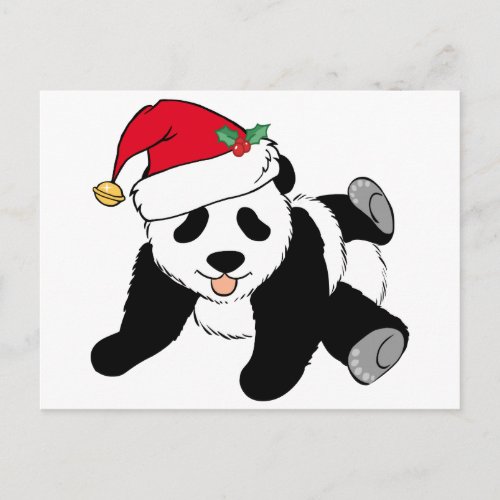 Christmas Panda Bear in Santa Hat Holiday Postcard