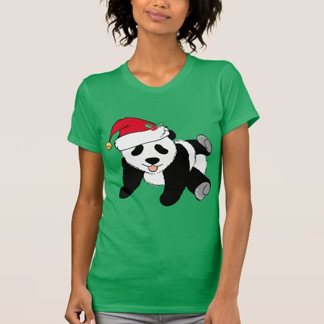 Christmas Panda Bear in Santa Hat T-Shirt (Front)