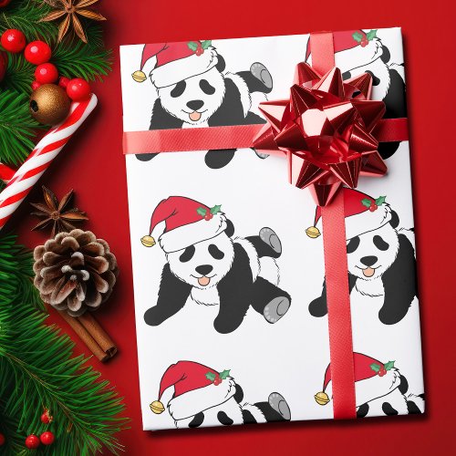 Christmas Panda Bear in Santa Hat Wrapping Paper