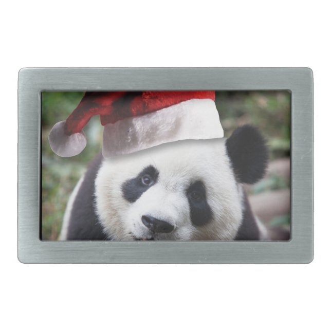 Christmas Panda Bear Rectangular Belt Buckle (Front)