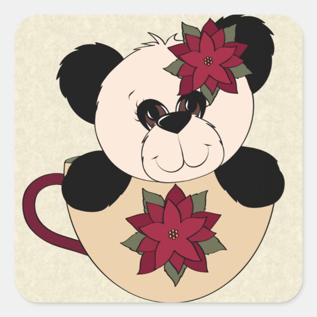 Christmas Panda Bear Square Sticker (Front)